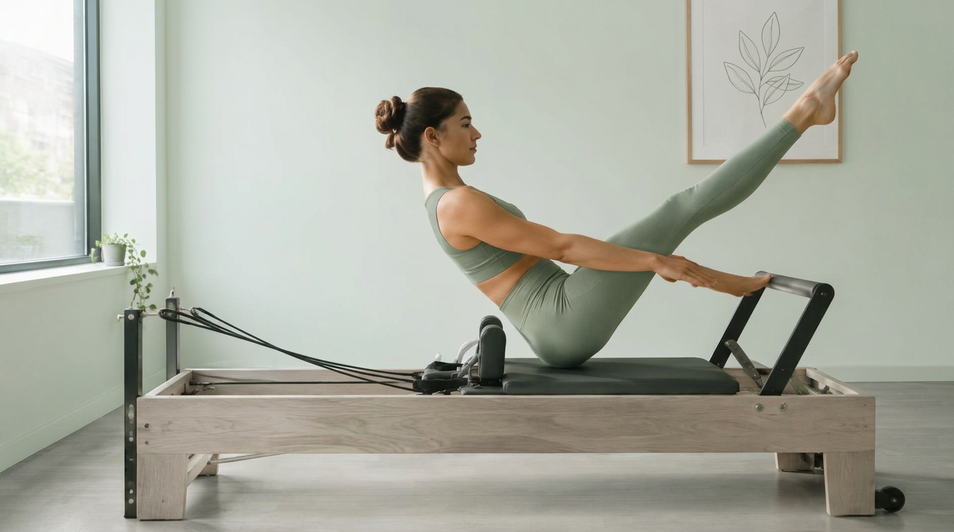 Woman training on a reformer in the AVERA studio