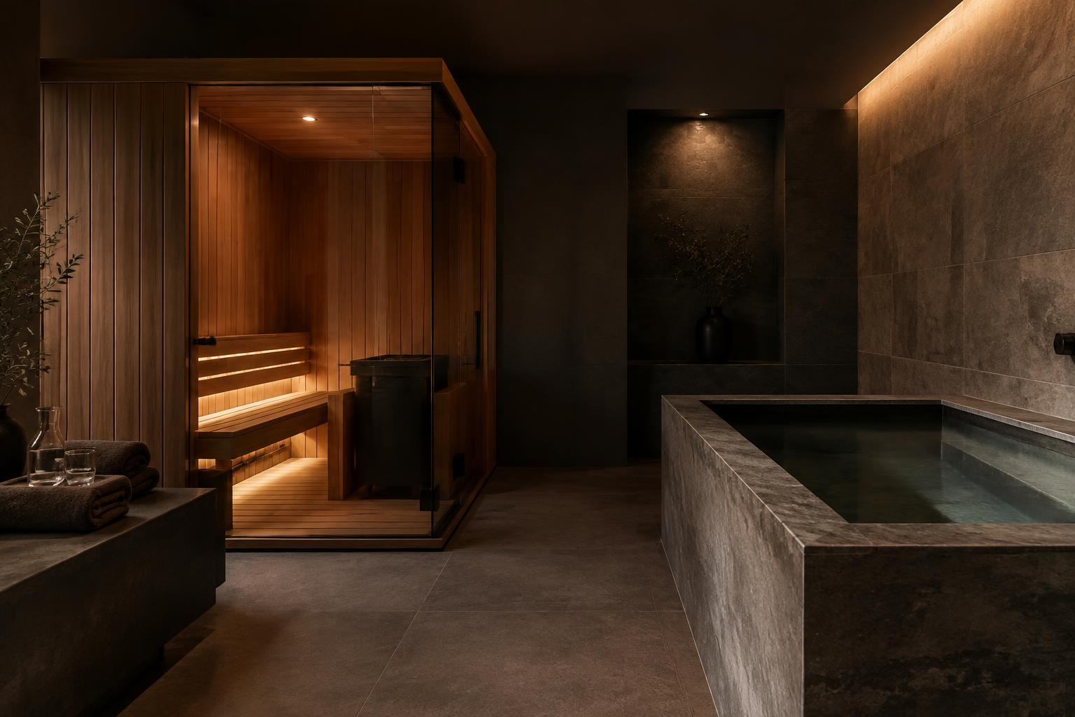 Infrared sauna and cold plunge recovery room